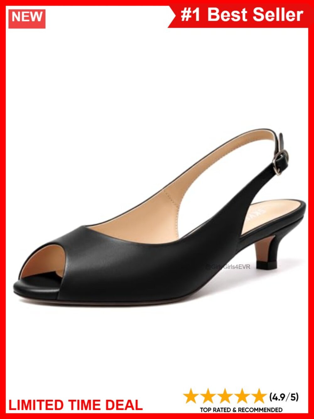 Peep Toe Slingback Kitten Heels Faux Leather Adjustable Buckle